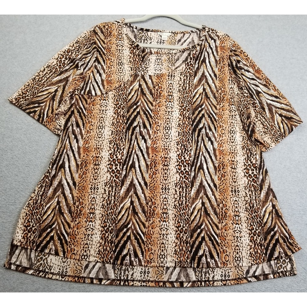 Cato Tunic Top Women's 14W 16W Plus Leopard Animal Print Short Sleeve Asymmetric